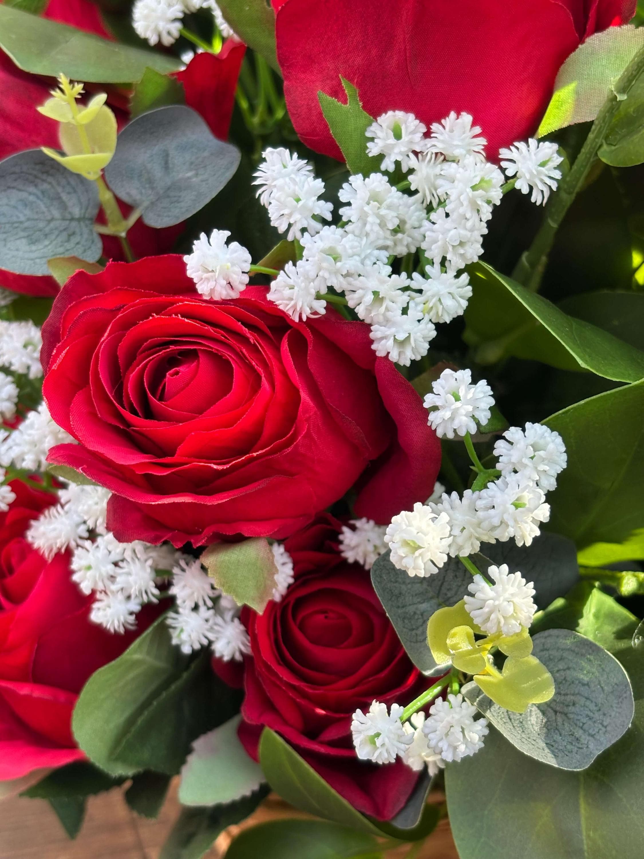 The Bloom Basket - Rose Garden | Red Rose Artificial Flower Arrangement in Wicker Basket