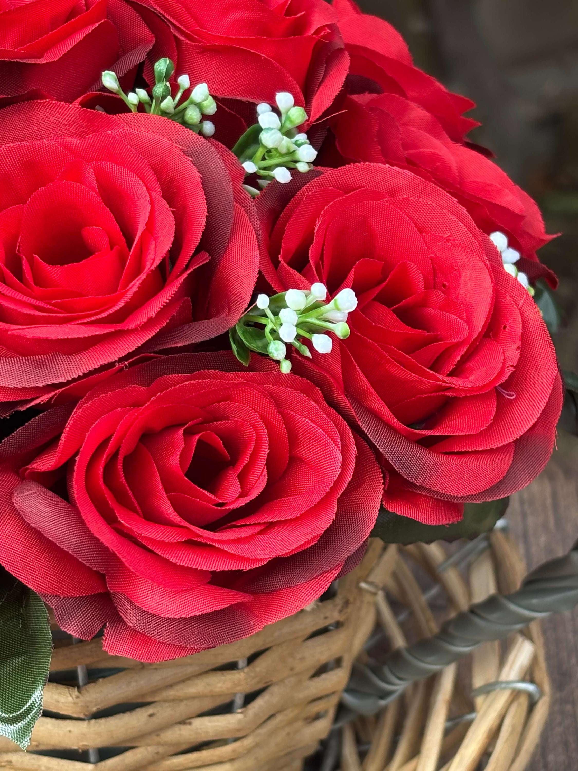 The Teacup - Sweetheart | Artificial Red Rose Flower Arrangement in Wicker Teacup