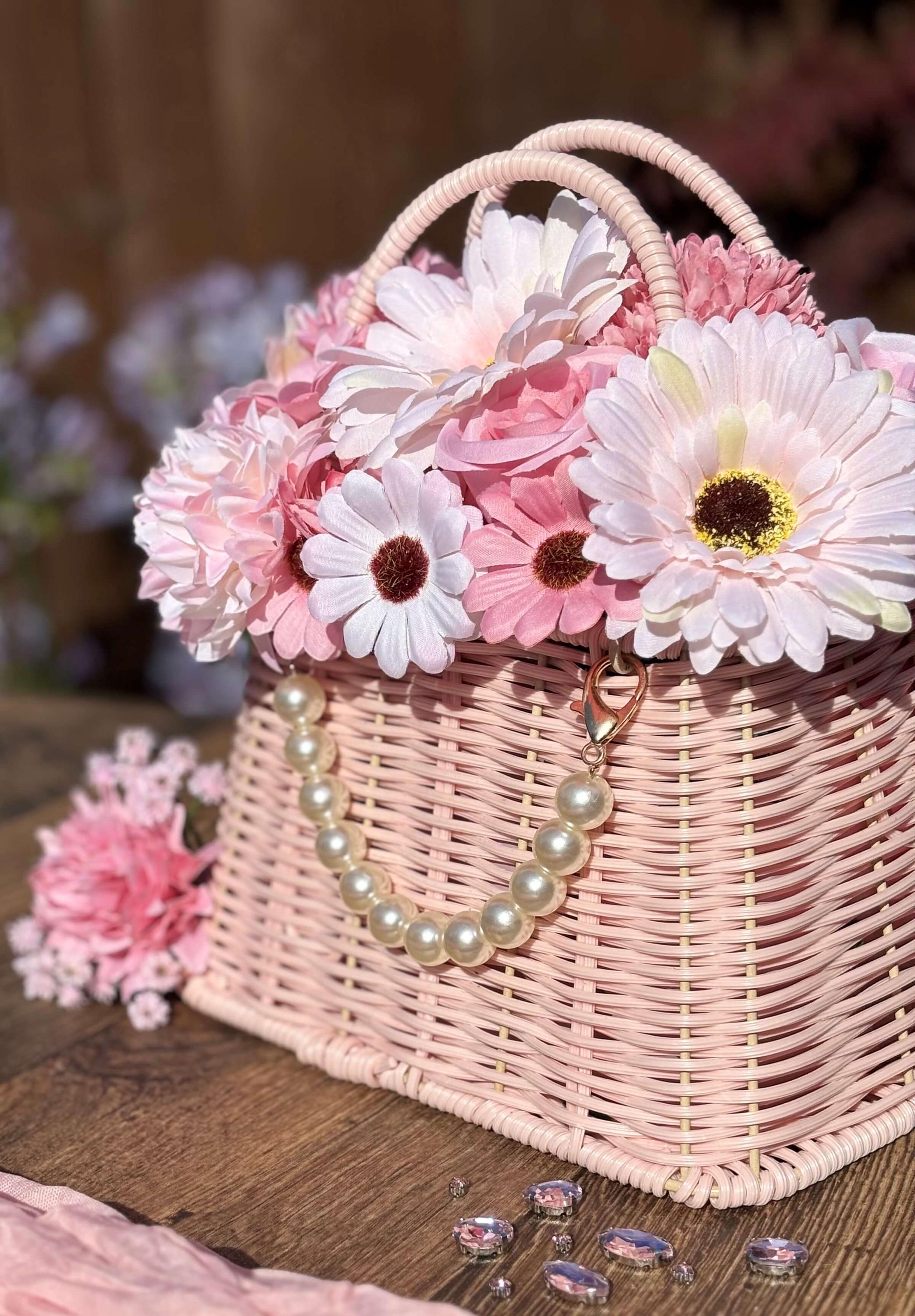 The Bloom Bag Deluxe - Rosé | Pink Artificial Flower Arrangement in Handbag With Pearl Decoration