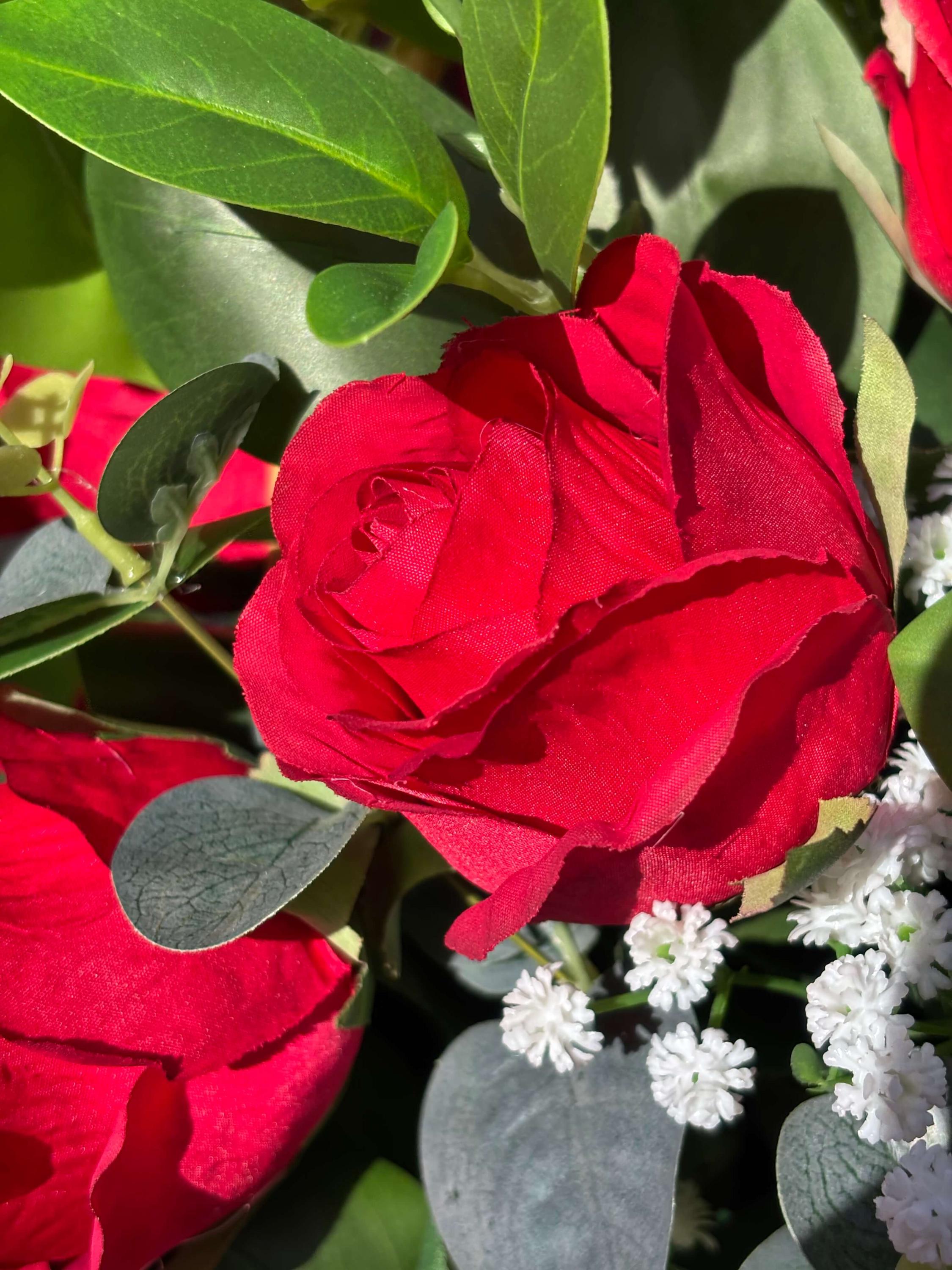 The Bloom Basket - Rose Garden | Red Rose Artificial Flower Arrangement in Wicker Basket