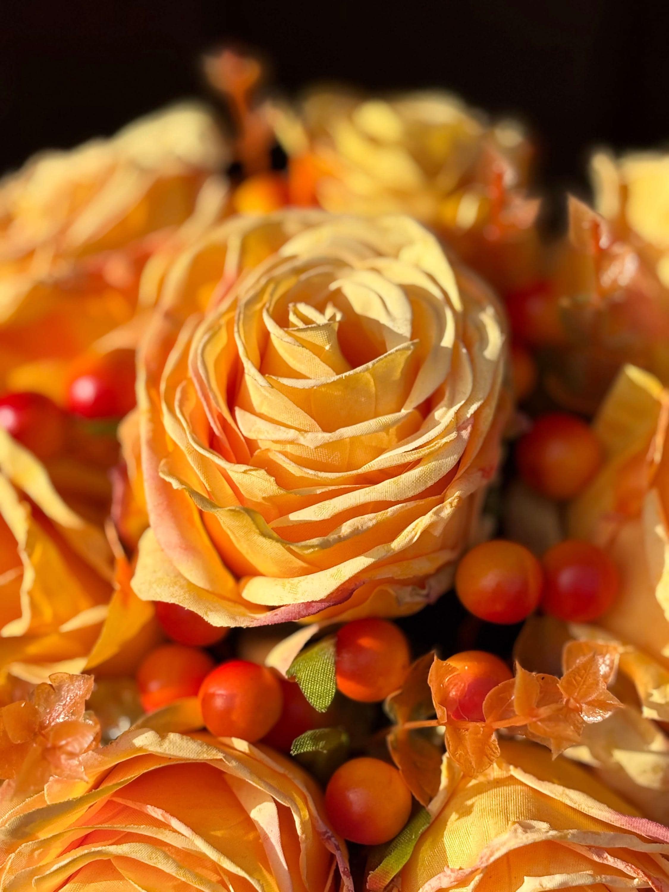 Autumn Artificial Flower Arrangement in Orange Ceramic Pumpkin Pot