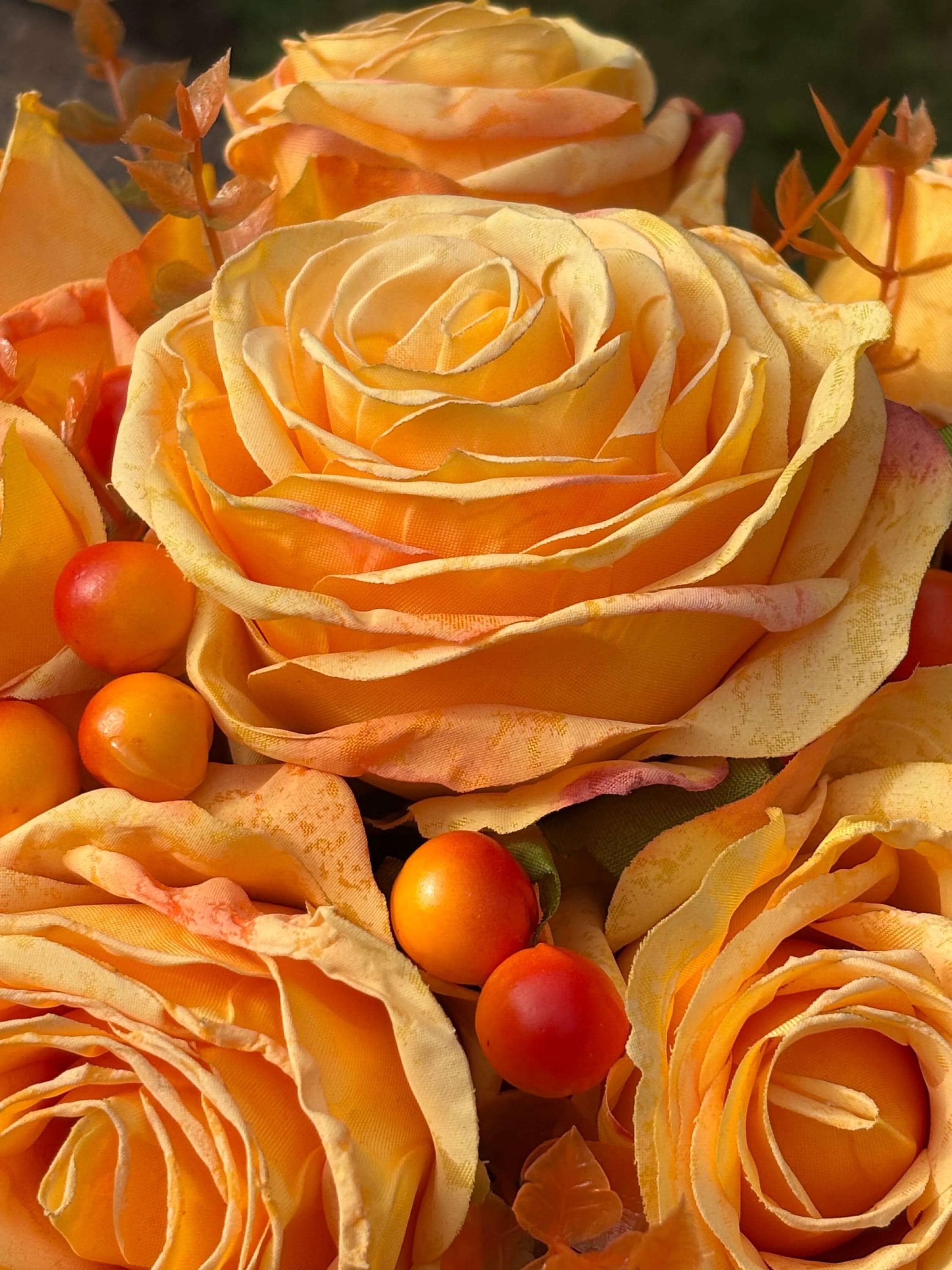 Autumn Artificial Flower Arrangement in Orange Ceramic Pumpkin Pot