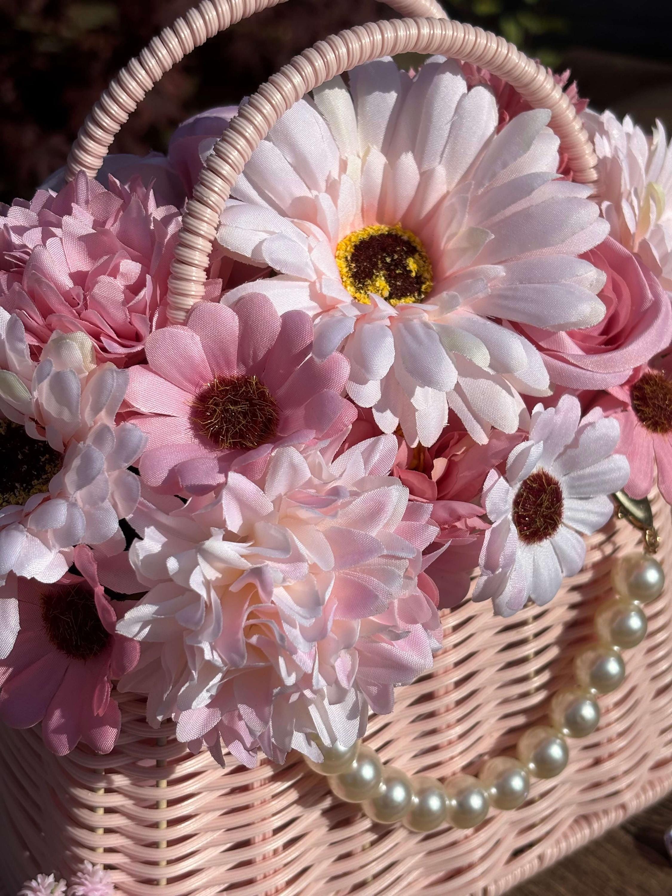 The Bloom Bag Deluxe - Rosé | Pink Artificial Flower Arrangement in Handbag With Pearl Decoration