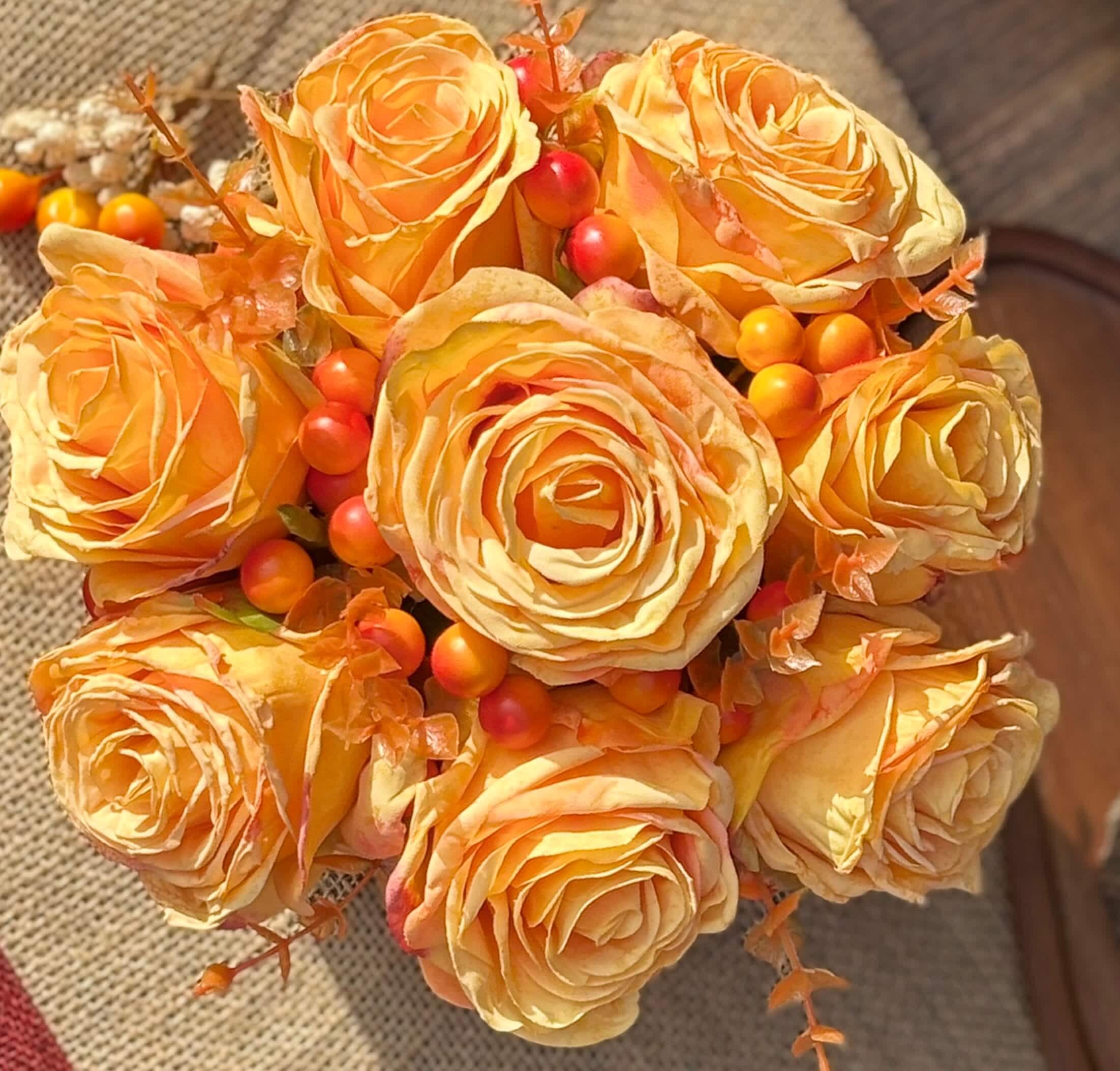 Autumn Artificial Flower Arrangement in Orange Ceramic Pumpkin Pot