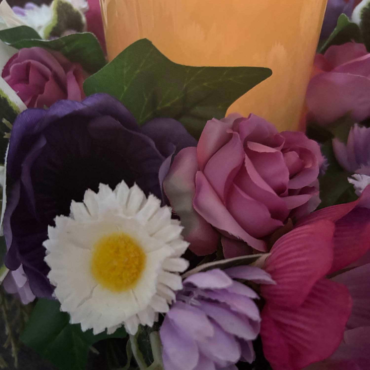 Artificial Anemone Wreath Centrepiece With Flameless Candle