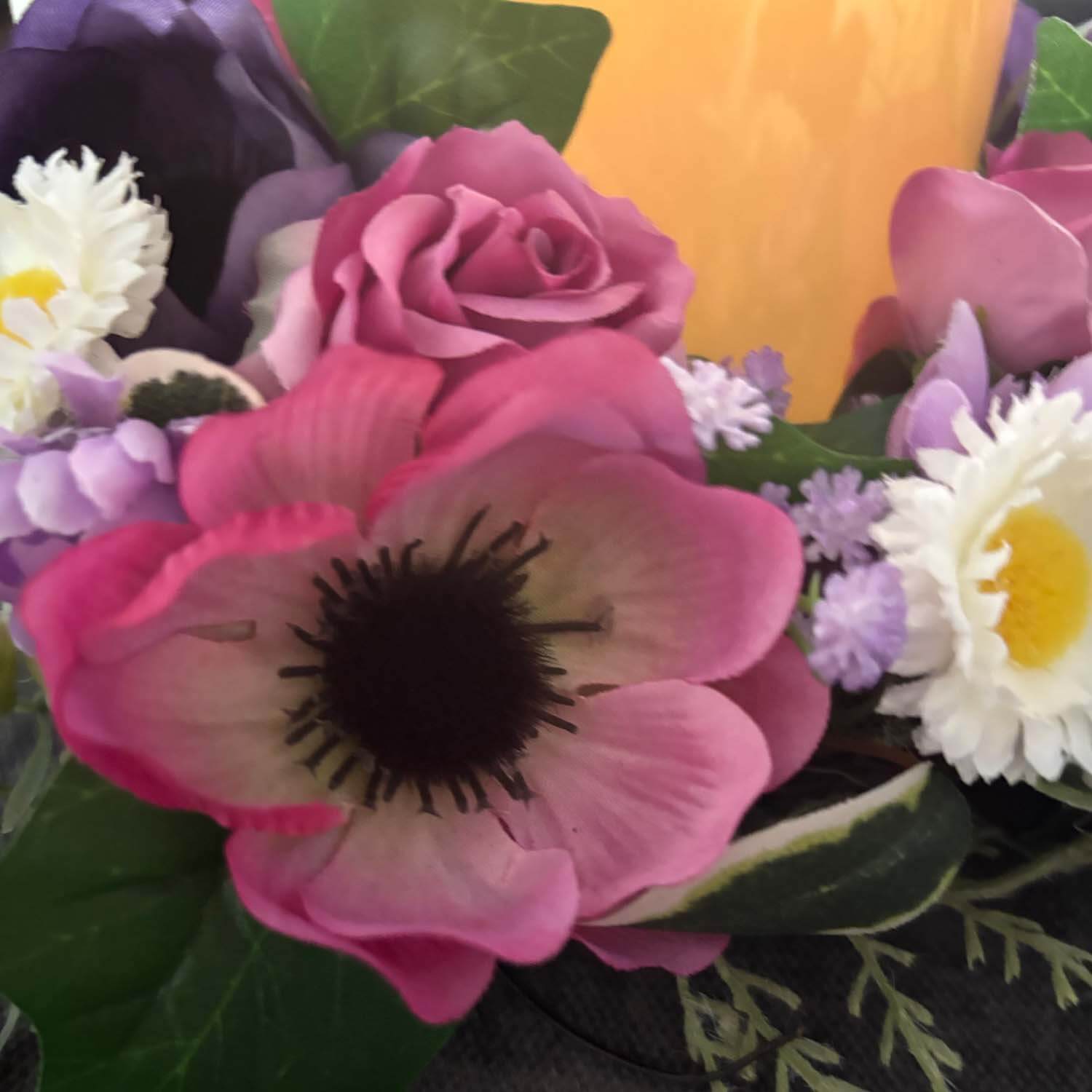 Artificial Anemone Wreath Centrepiece With Flameless Candle
