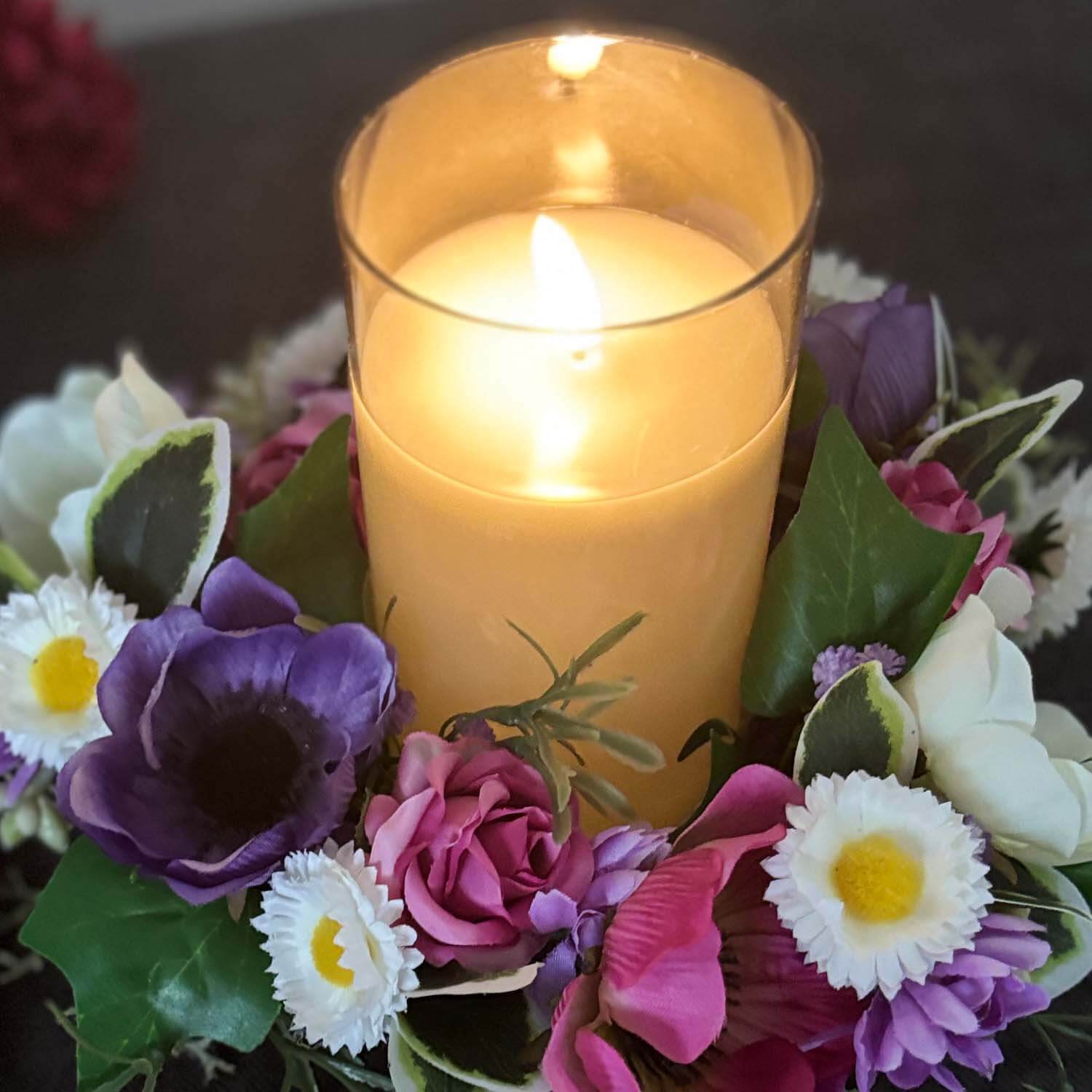 Artificial Anemone Wreath Centrepiece With Flameless Candle